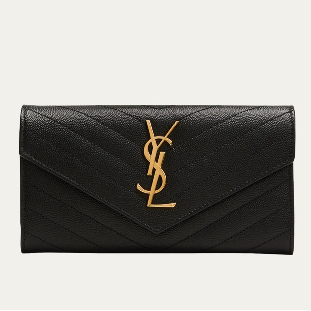 YSL Monogram Large Flap Wallet in Grained Leather | w/ chain to use as crossbody